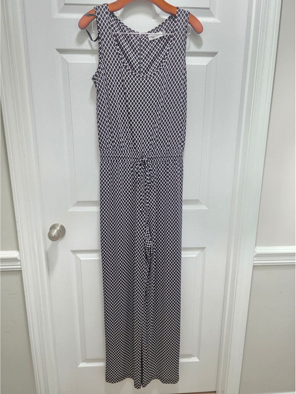 Calvin Klein Black and White Geometric Pattern Sleeveless Jumpsuit Size 8